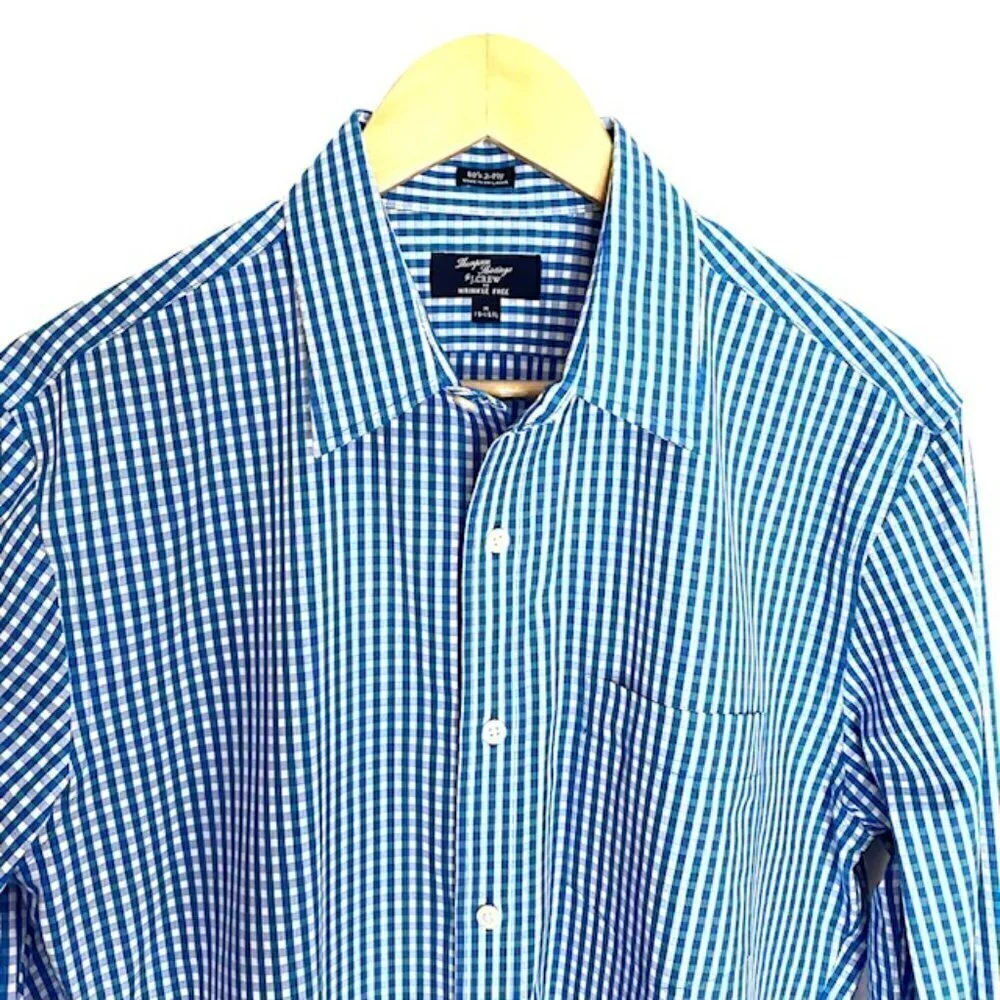 J. Crew 80's 2 Ply Blue and White Mini check Shirt 15-15 1/2 Medium